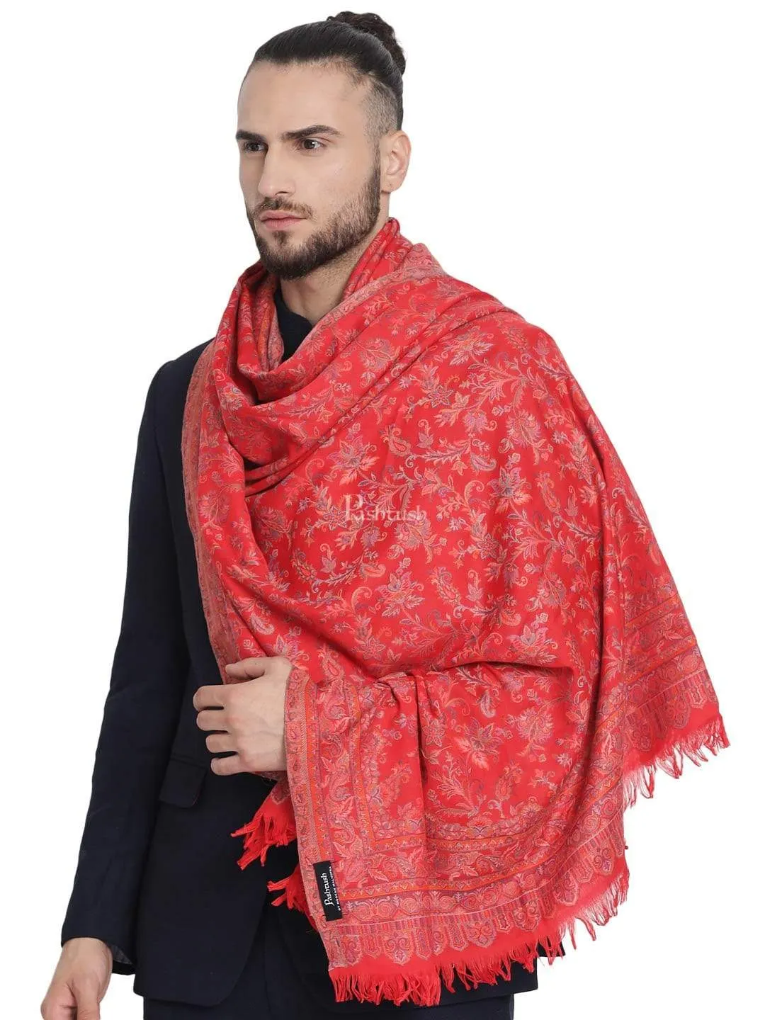 Pashtush Mens Ethnic Stole, Faux Pashmina, Soft And Warm (Scarlet Red)