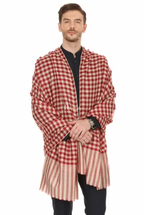 Pashtush Mens Fine Wool Checkered Stole, Extra Soft And Warm - Maroon