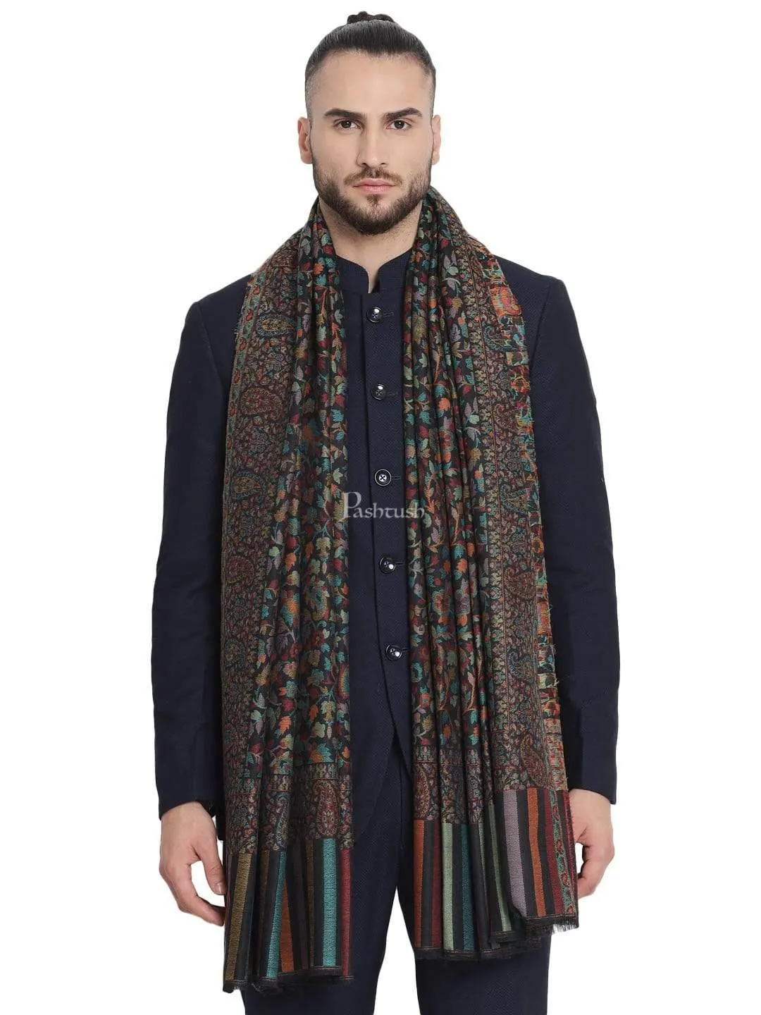 Pashtush Mens Fine Wool Ethnic Weave Stole, Soft And Warm