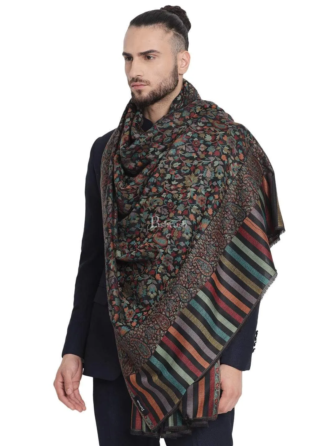 Pashtush Mens Fine Wool Ethnic Weave Stole, Soft And Warm