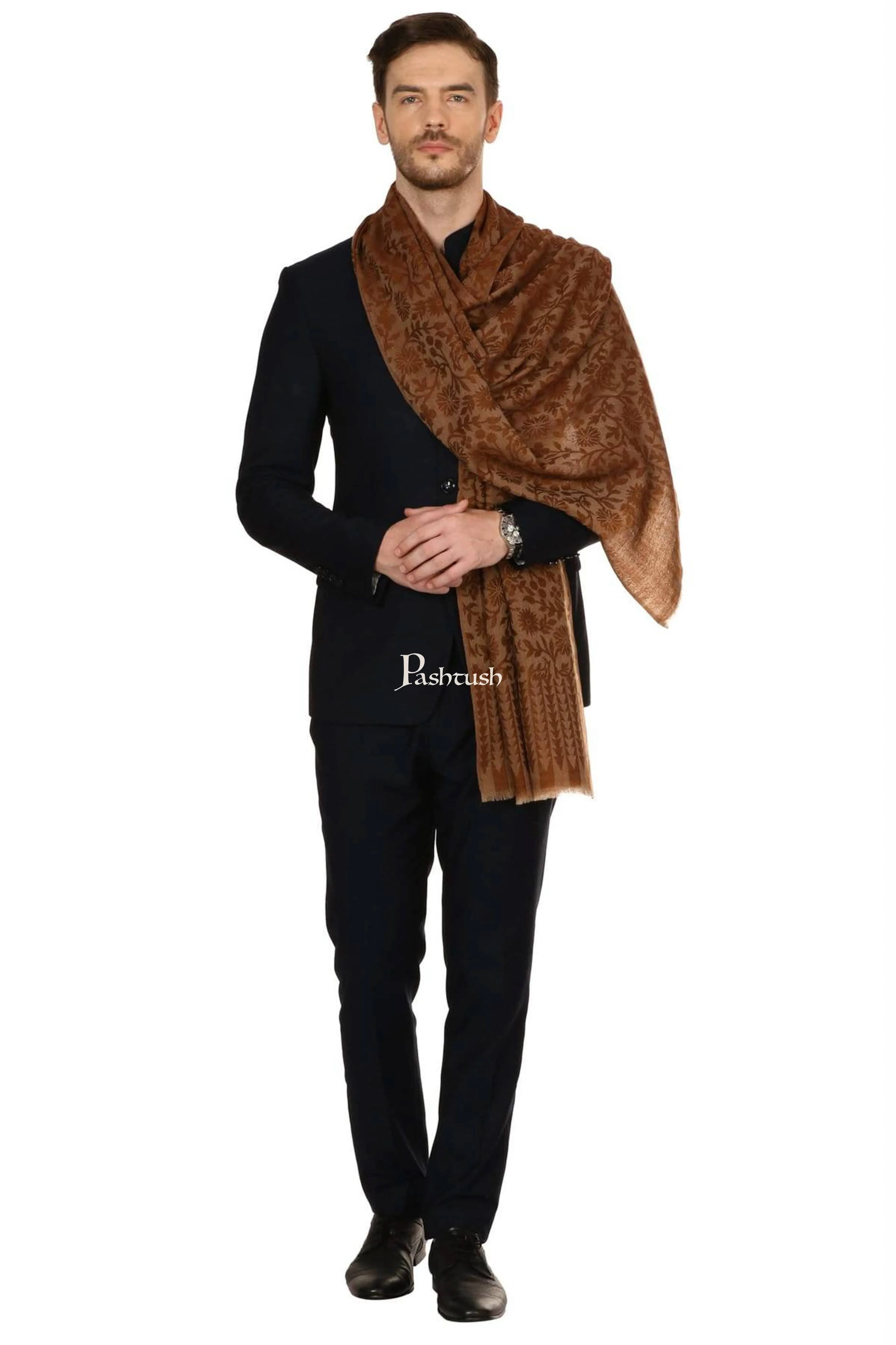 Pashtush Mens Fine Wool Reversible Muffler, Soft And Warm - Brown