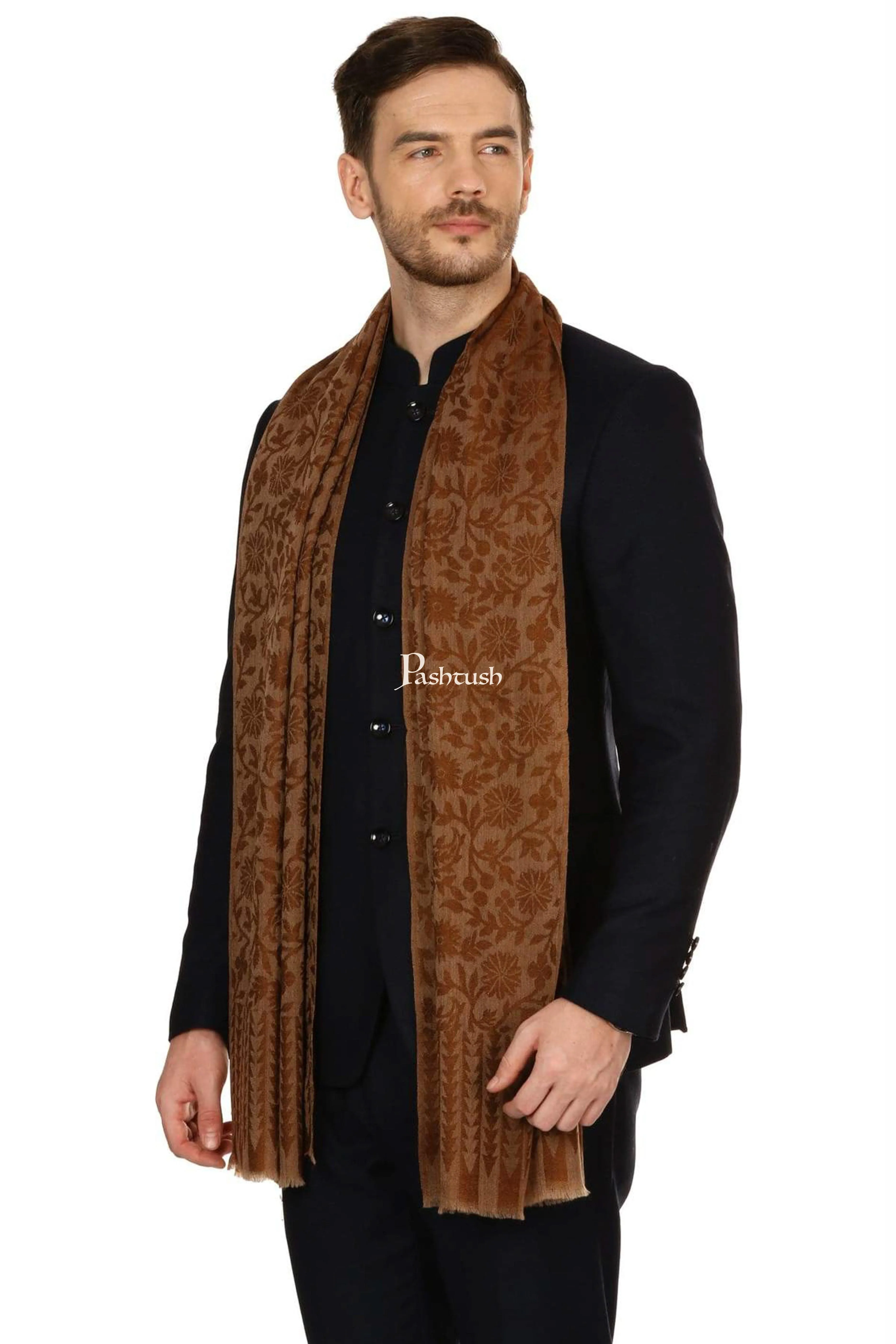 Pashtush Mens Fine Wool Reversible Muffler, Soft And Warm - Brown