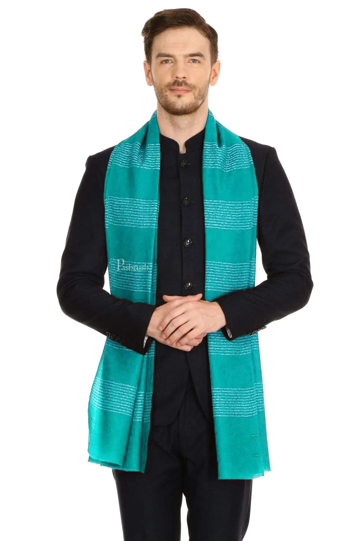 Pashtush Mens Fine Wool Reversible Muffler, Soft And Warm - Bue