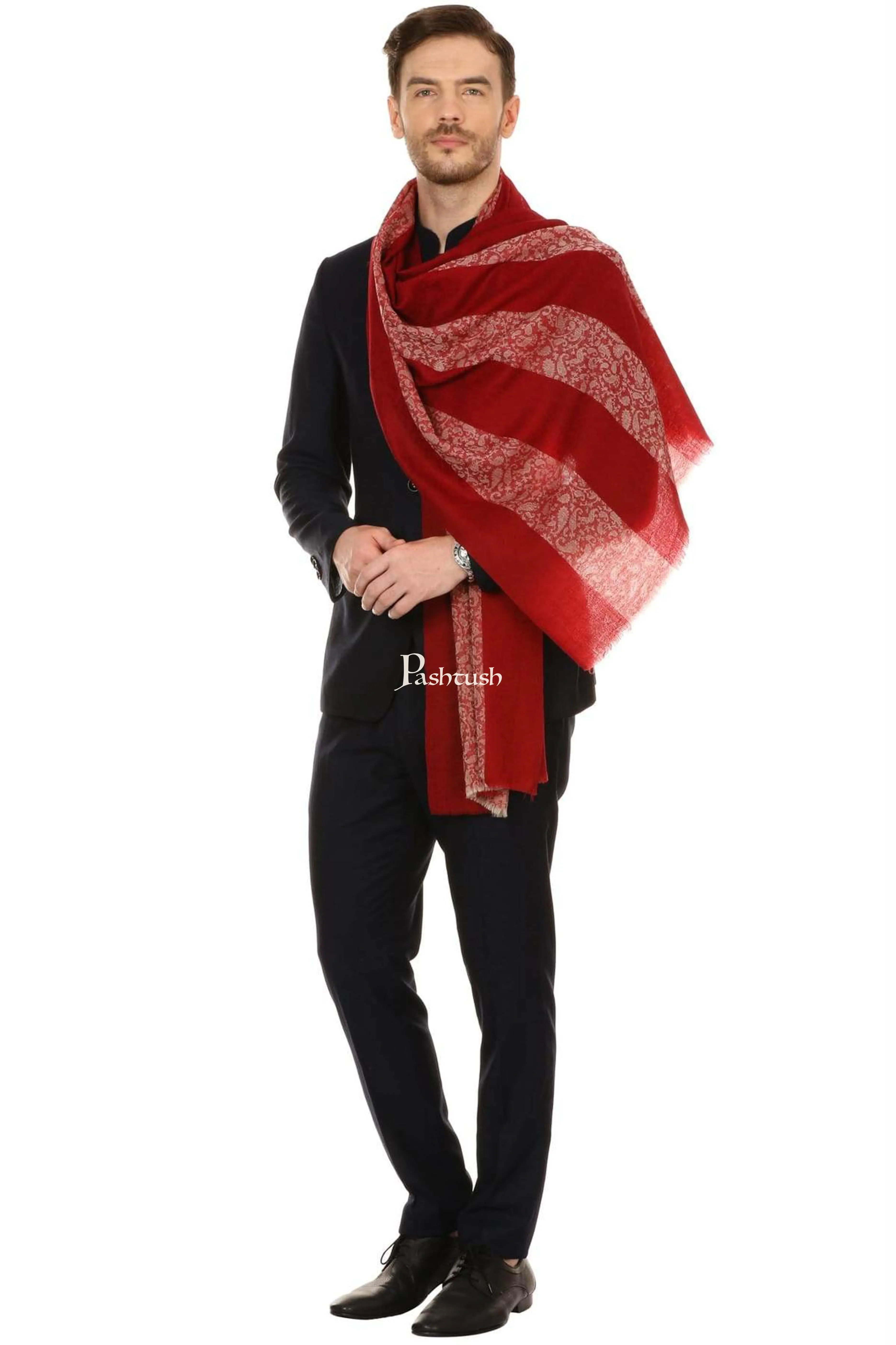 Pashtush Mens Fine Wool Reversible Muffler, Soft And Warm - Crimson