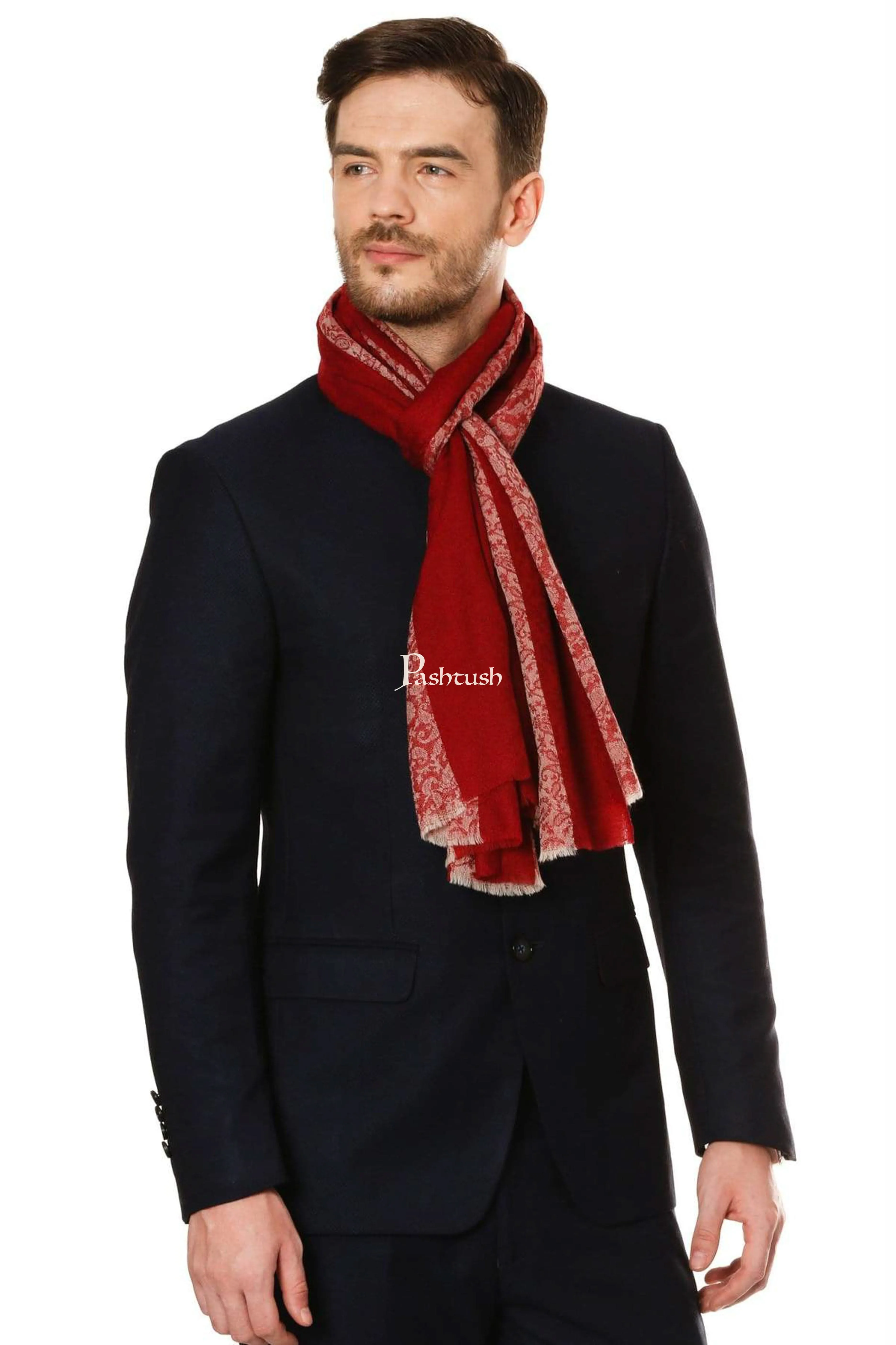 Pashtush Mens Fine Wool Reversible Muffler, Soft And Warm - Crimson