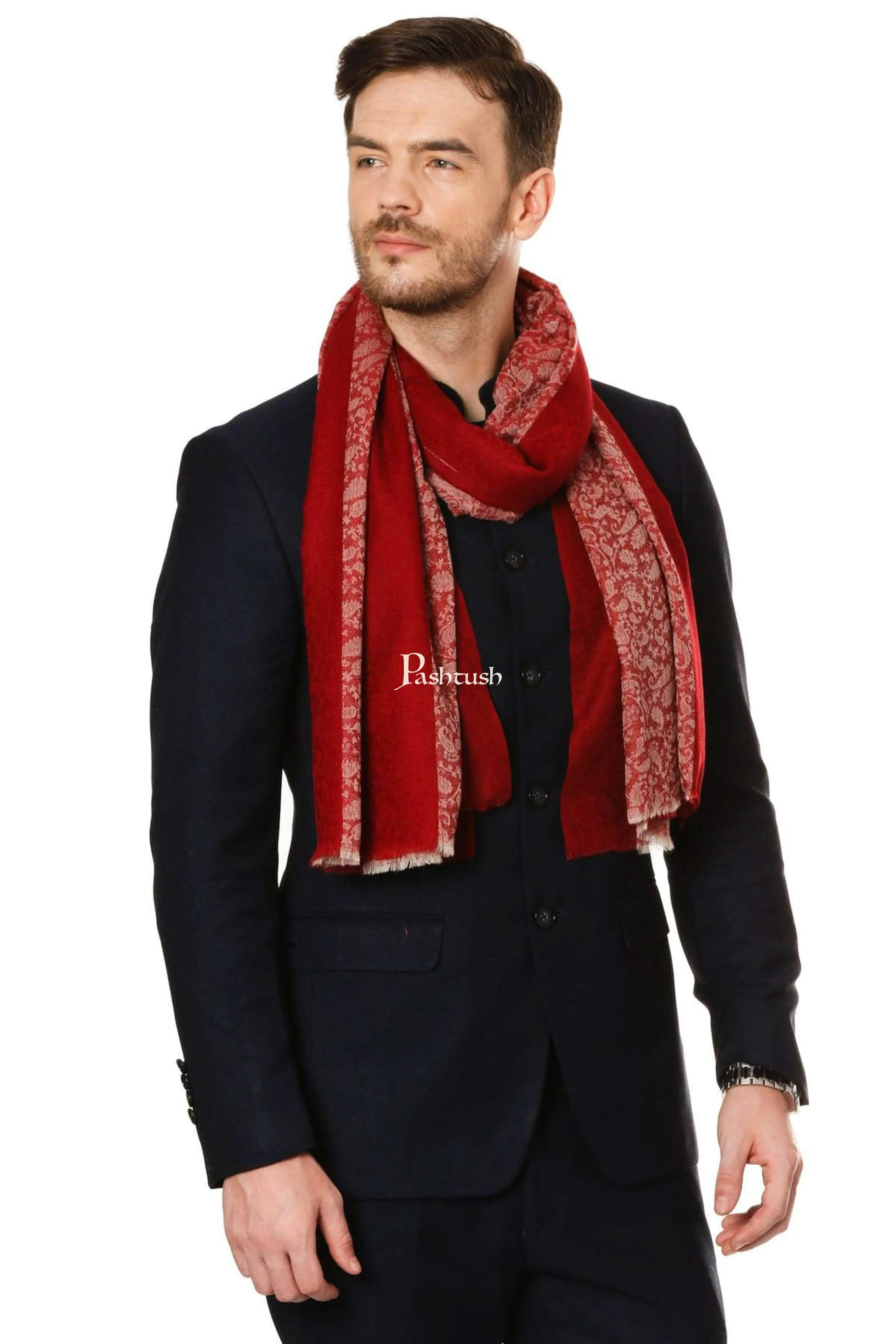 Pashtush Mens Fine Wool Reversible Muffler, Soft And Warm - Crimson