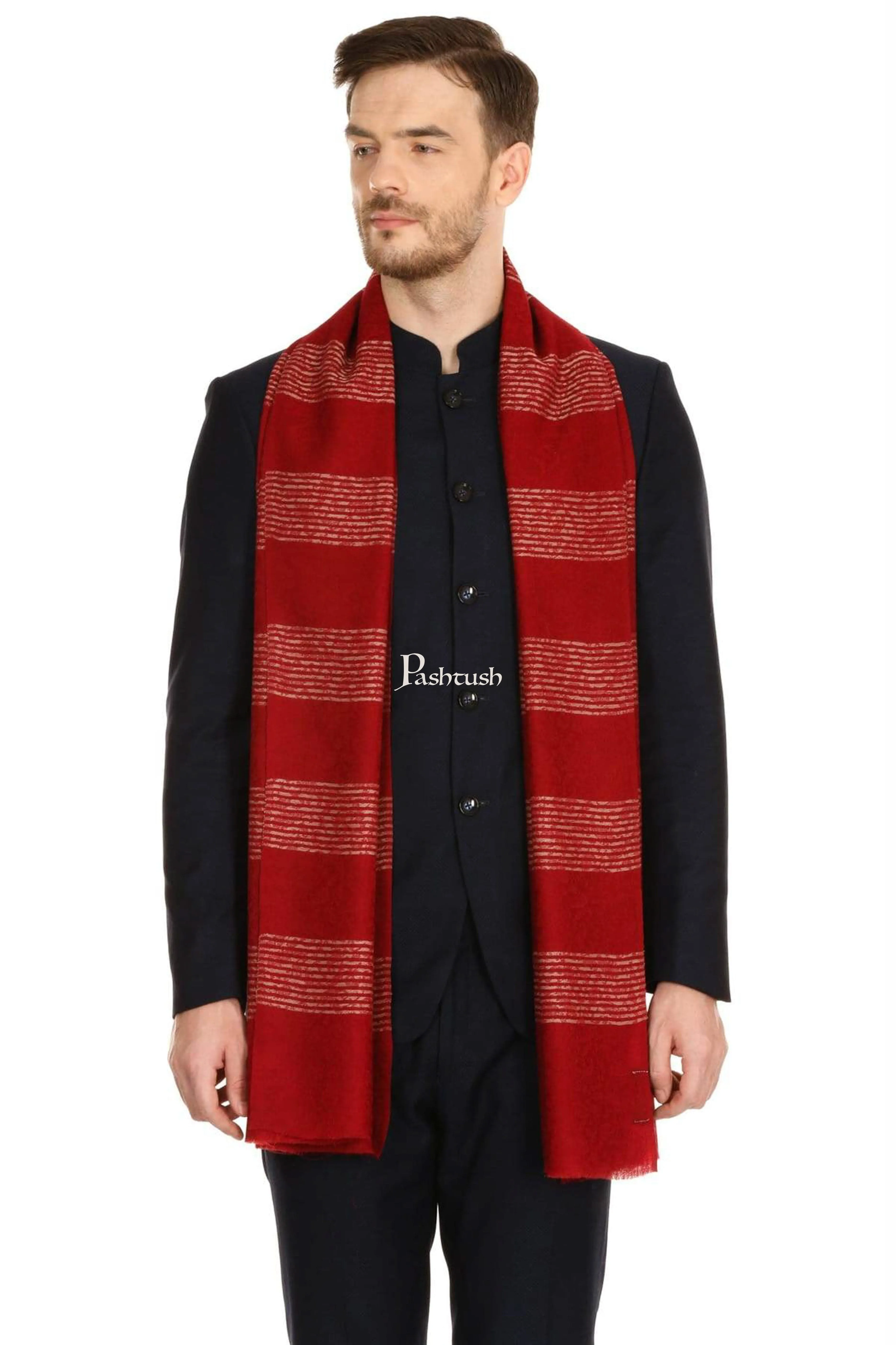 Pashtush Mens Fine Wool Reversible Muffler, Soft And Warm - Deep Maroon