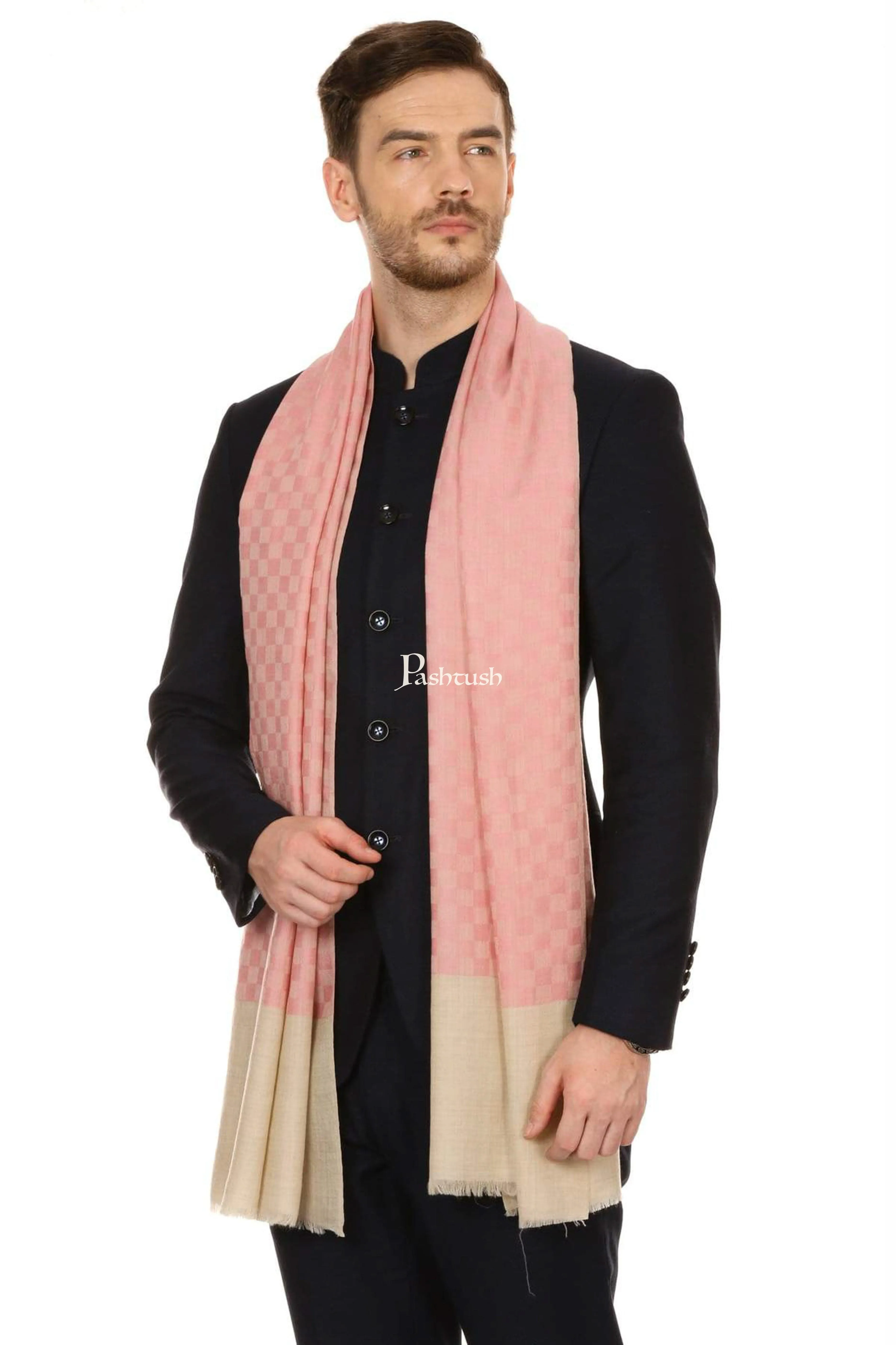 Pashtush Mens Fine Wool Reversible Muffler, Soft And Warm - Pink