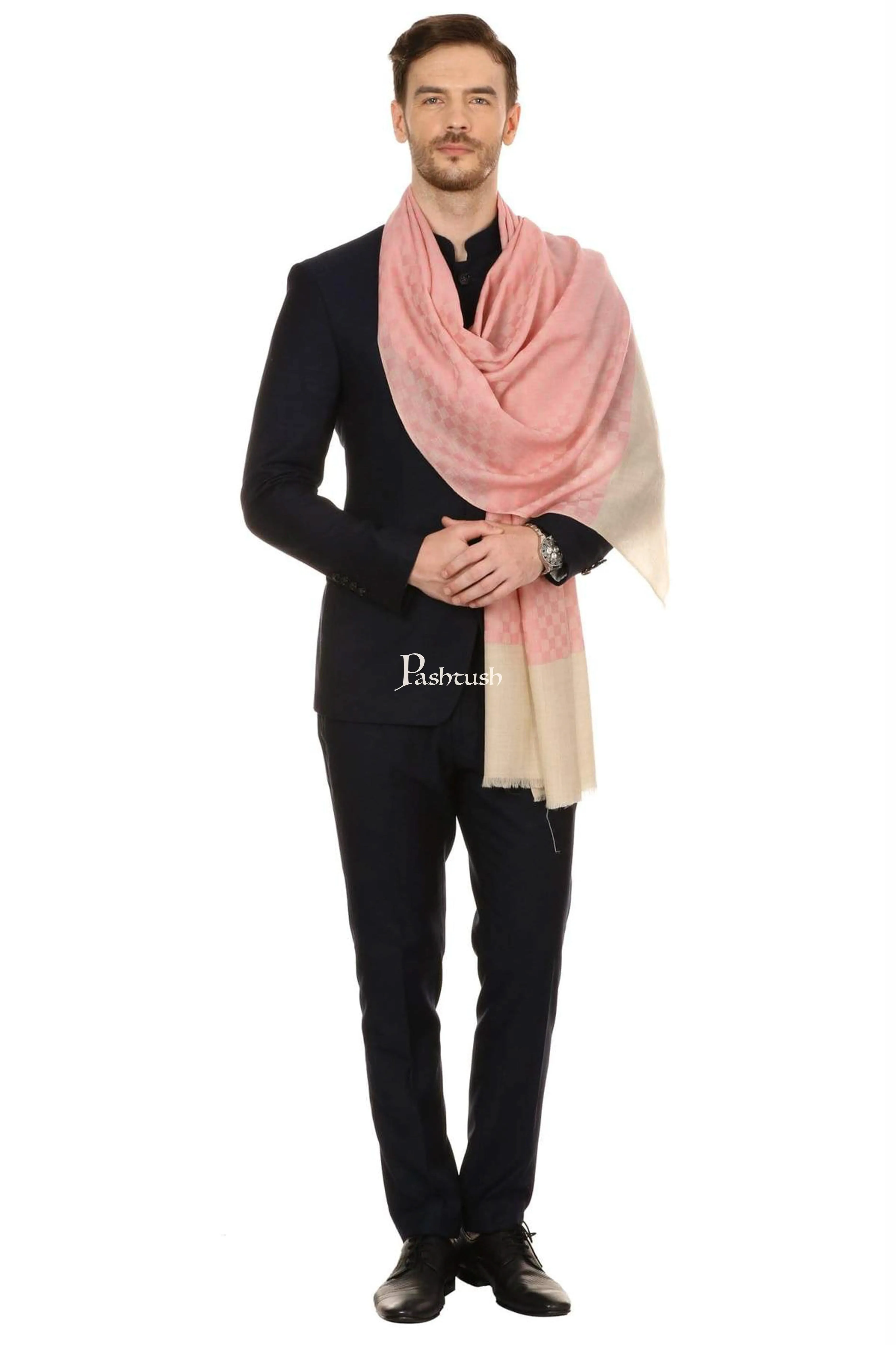 Pashtush Mens Fine Wool Reversible Muffler, Soft And Warm - Pink