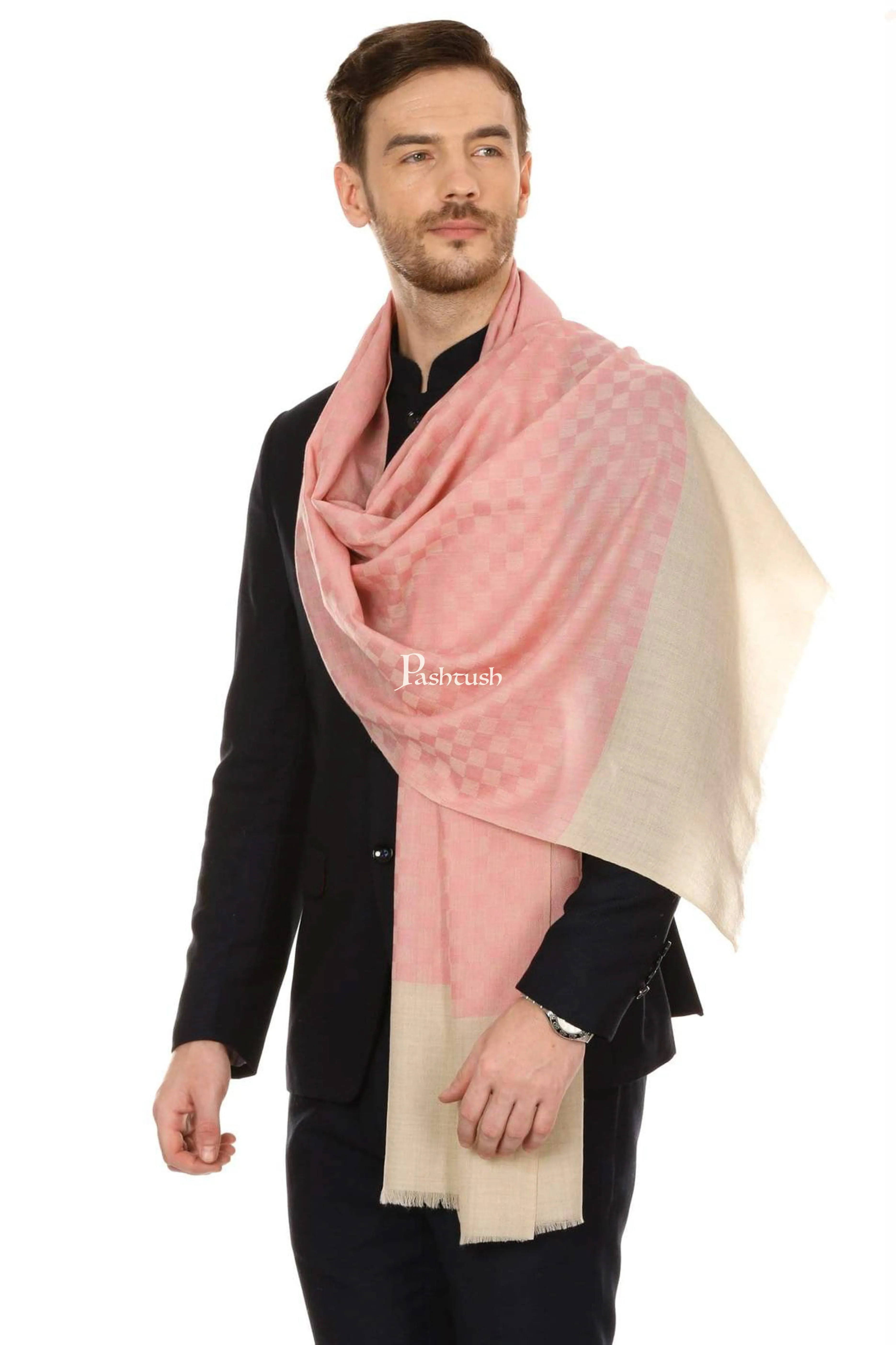 Pashtush Mens Fine Wool Reversible Muffler, Soft And Warm - Pink