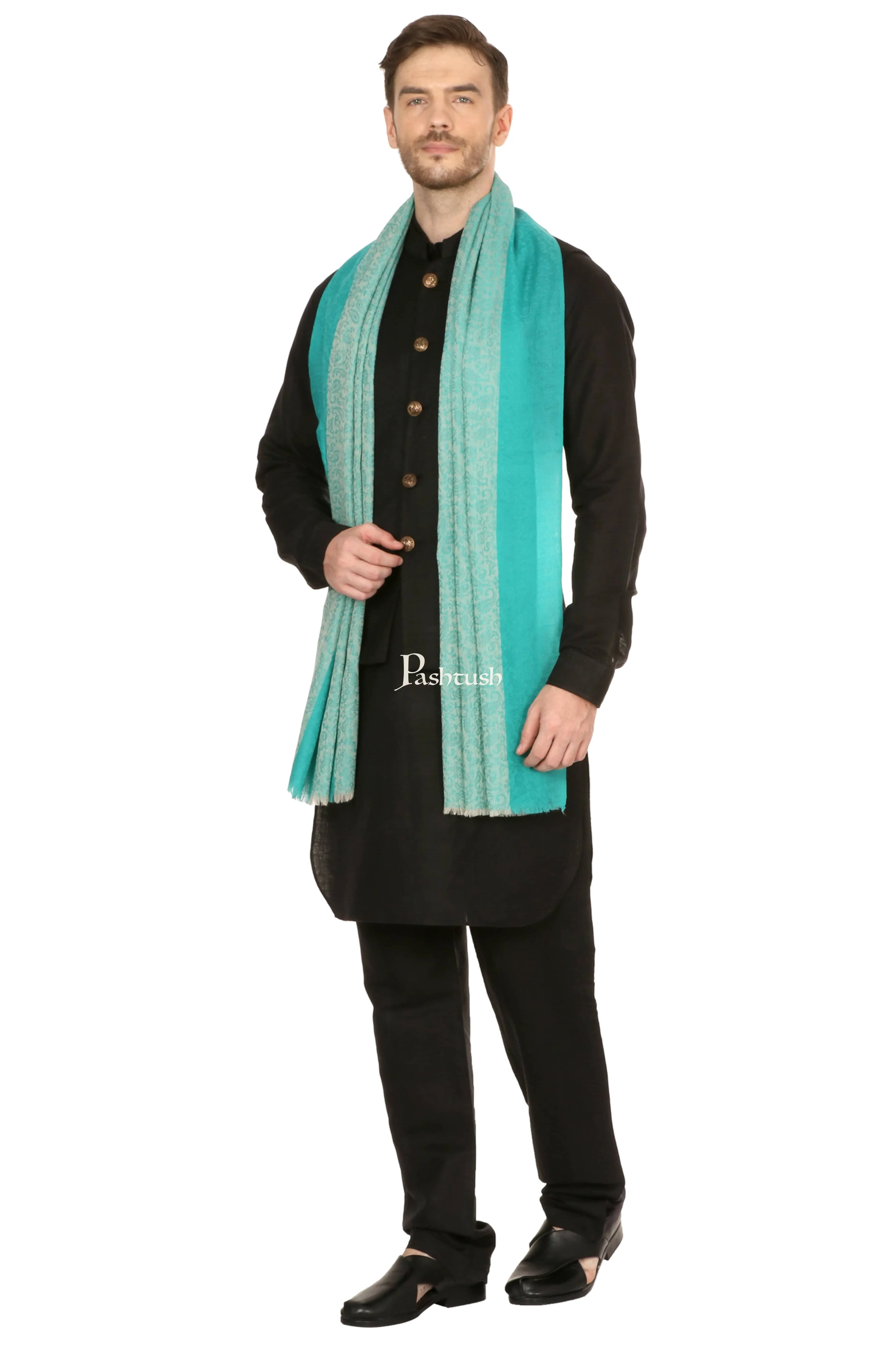 Pashtush Mens Fine Wool Reversible Muffler, Soft And Warm - Sea Green