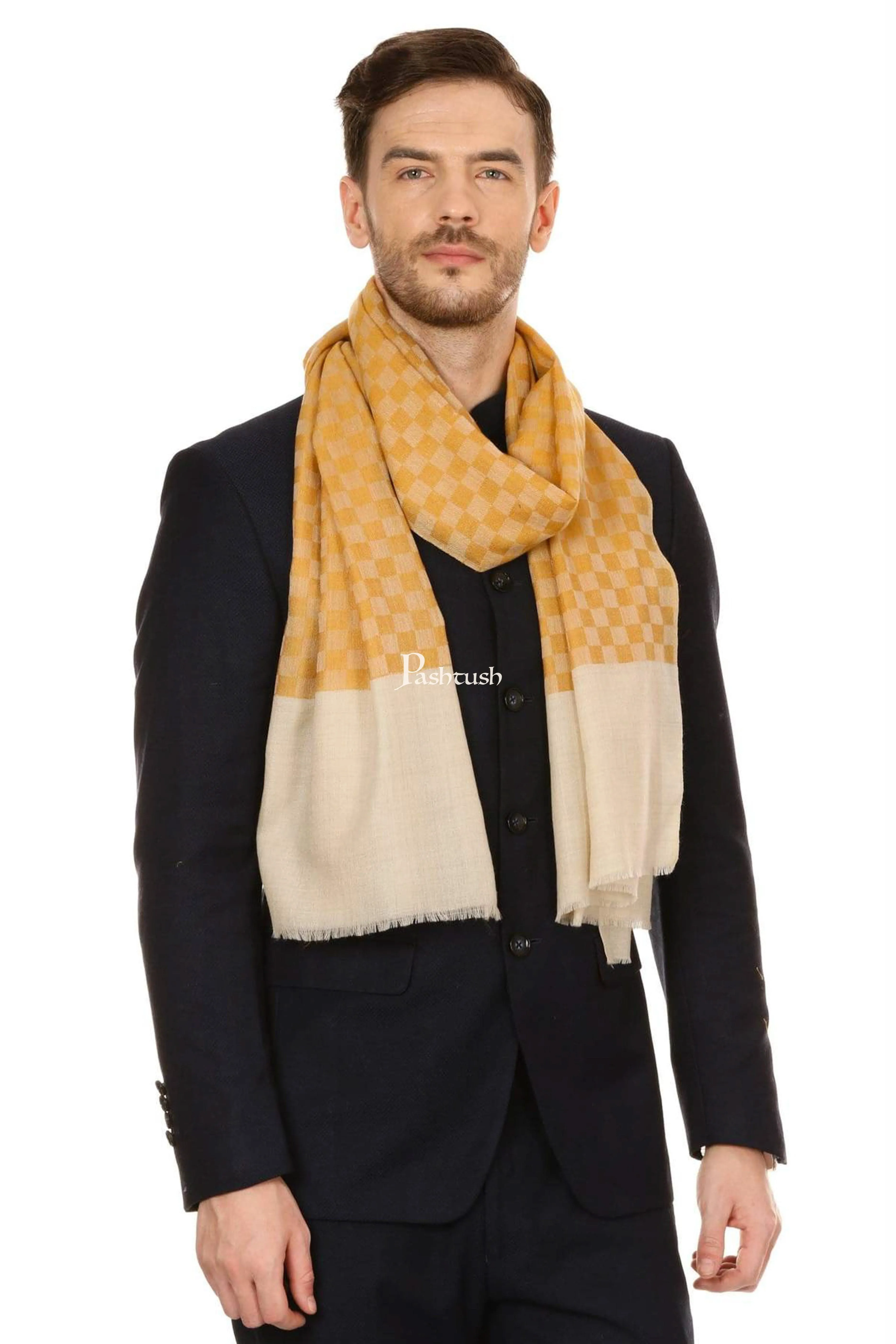 Pashtush Mens Fine Wool Reversible Muffler, Soft And Warm - Yellow