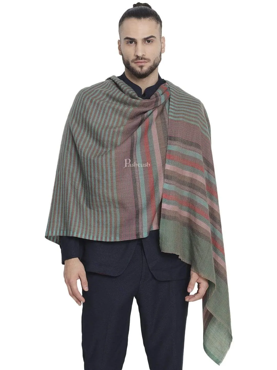 Pashtush Mens Fine Wool Striped Muffler, Soft And Warm Stole Scarf