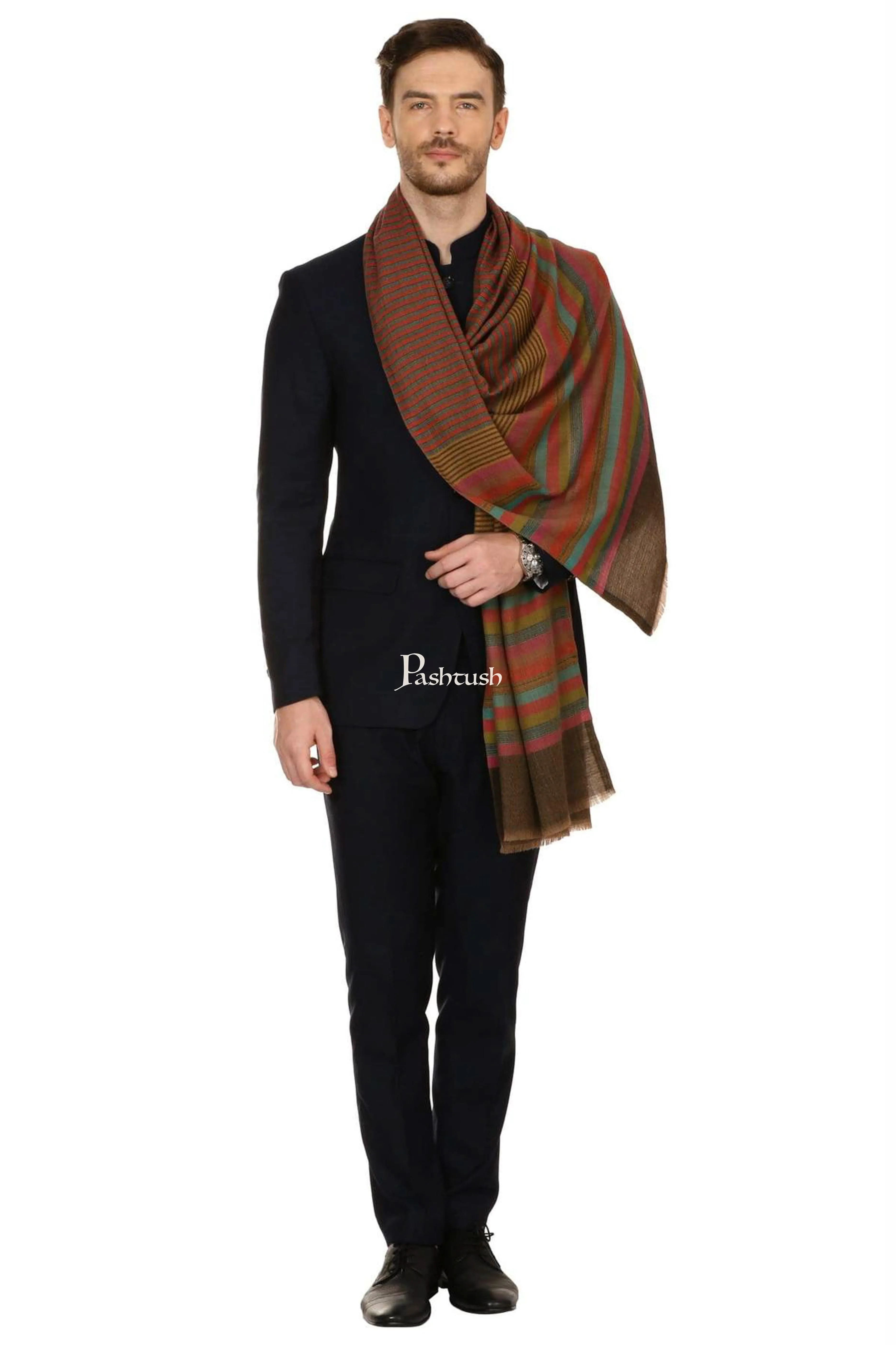 Pashtush Mens Fine Wool Striped Muffler, Soft And Warm Stole Scarf