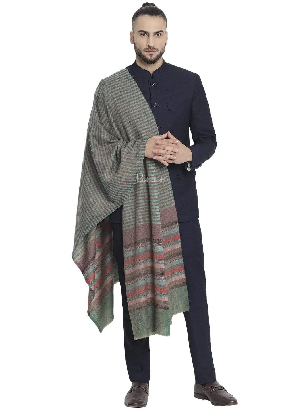 Pashtush Mens Fine Wool Striped Muffler, Soft And Warm Stole Scarf