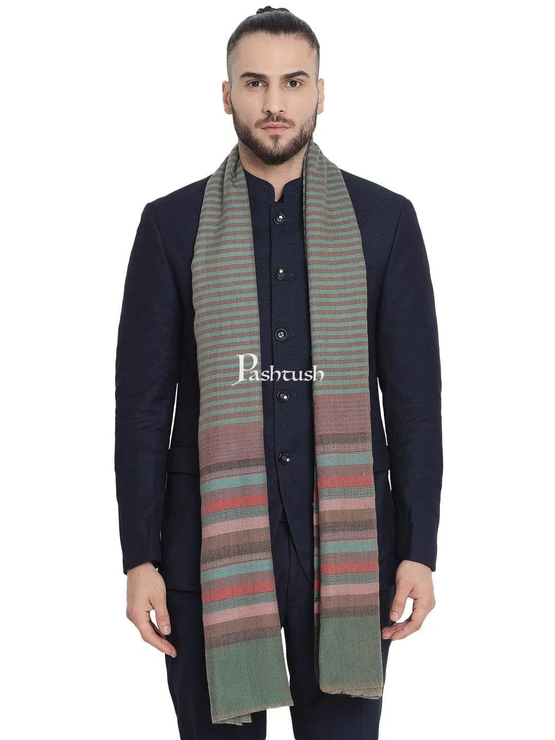 Pashtush Mens Fine Wool Striped Muffler, Soft And Warm Stole Scarf