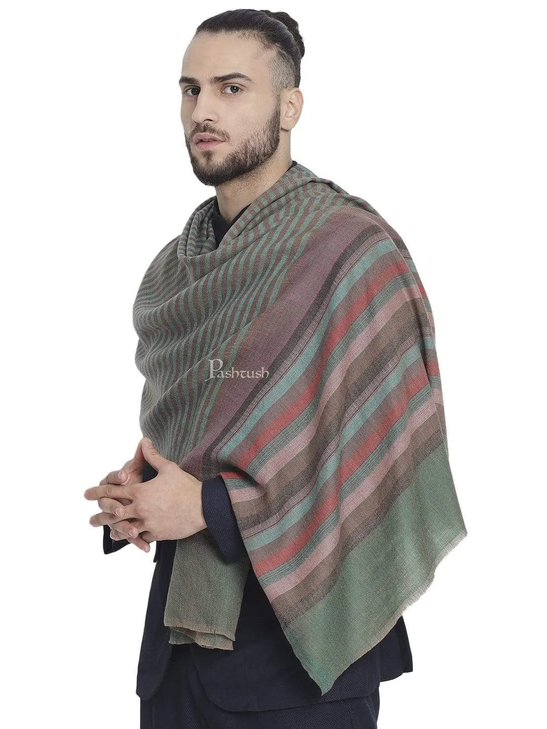 Pashtush Mens Fine Wool Striped Muffler, Soft And Warm Stole Scarf