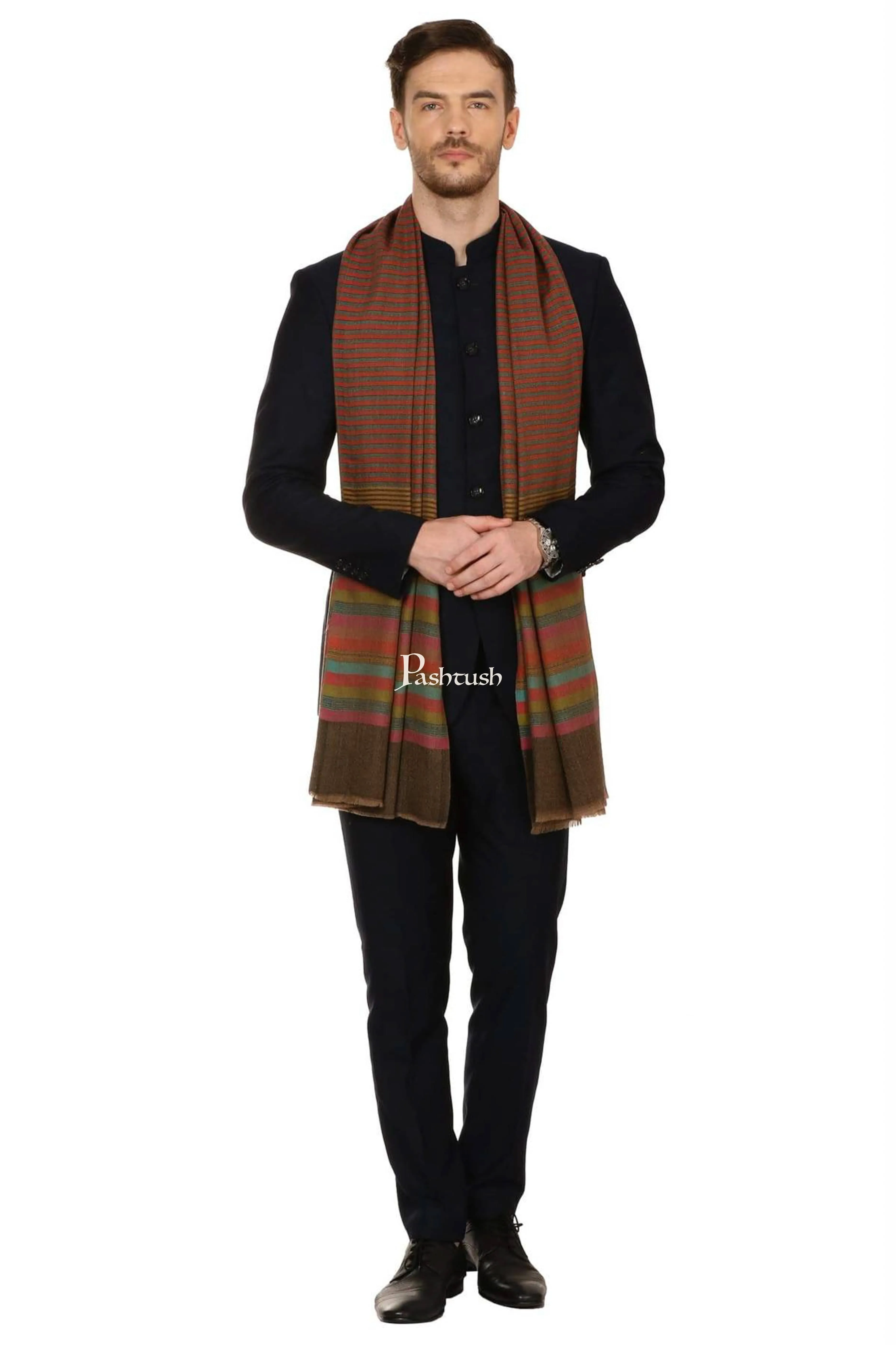 Pashtush Mens Fine Wool Striped Muffler, Soft And Warm Stole Scarf