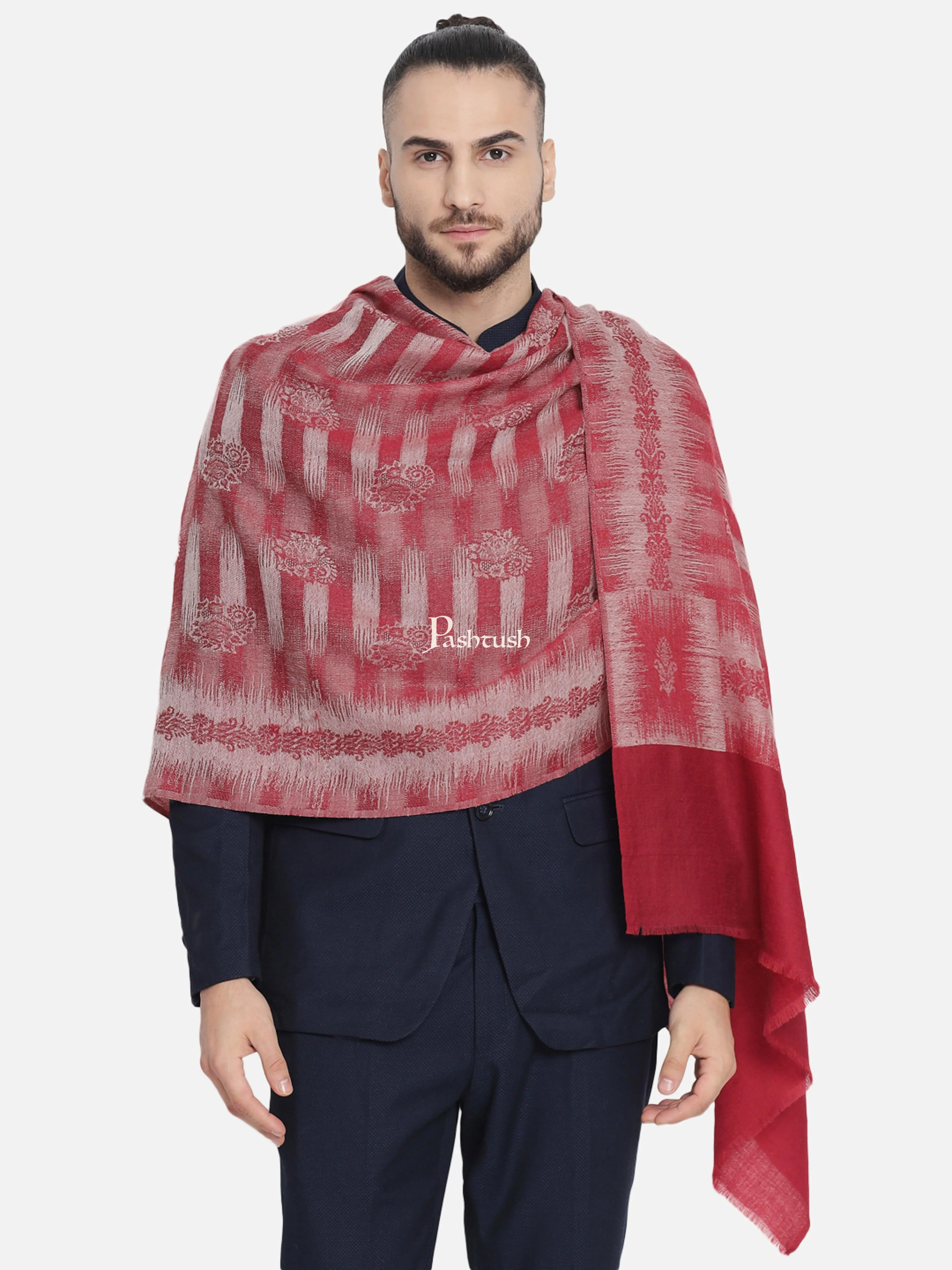 Pashtush Mens Fine Wool Striped Red Muffler, Soft And Warm Stole Scarf