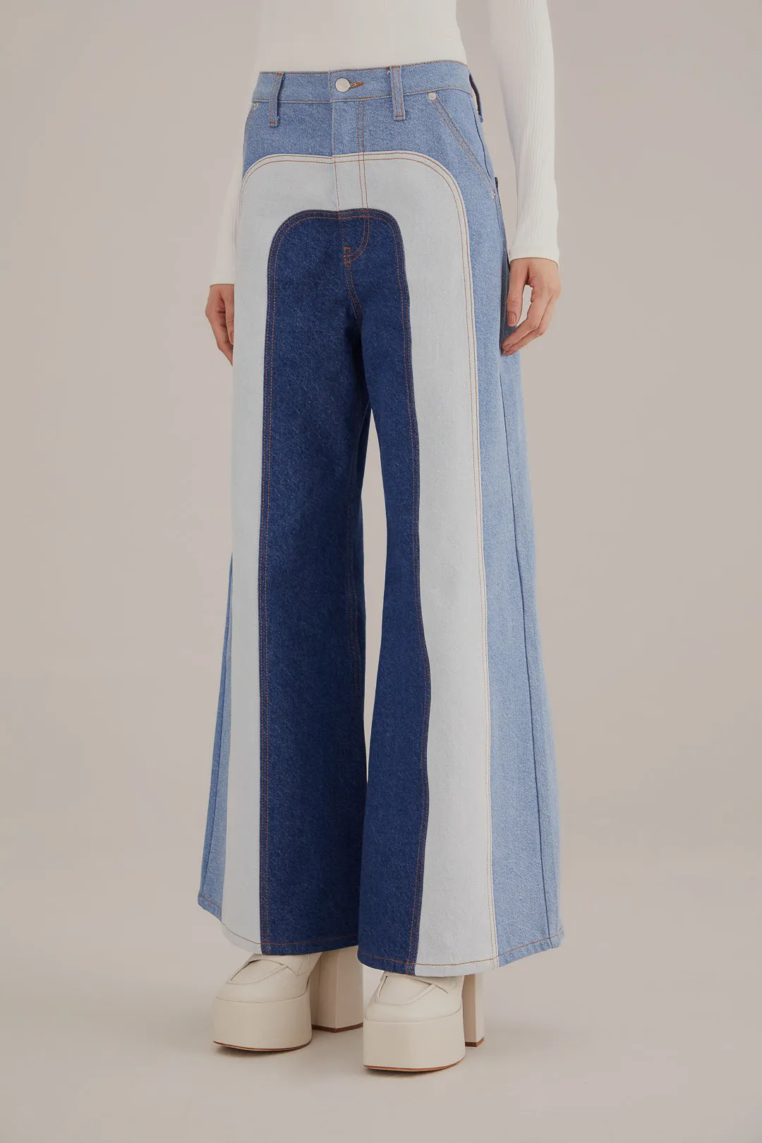 Patchwork Denim Wide Pants