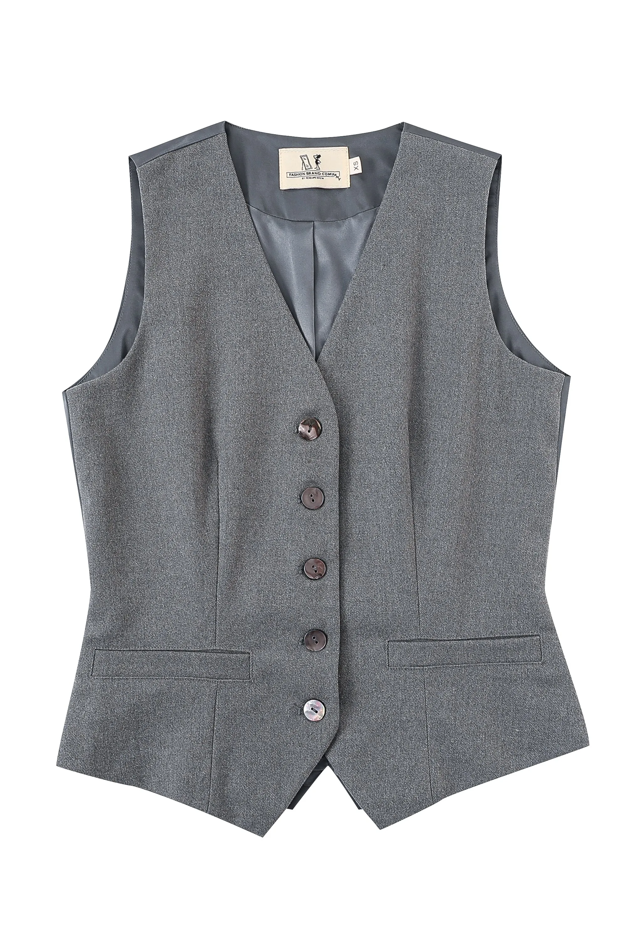 Pockets Suit Vest Gray