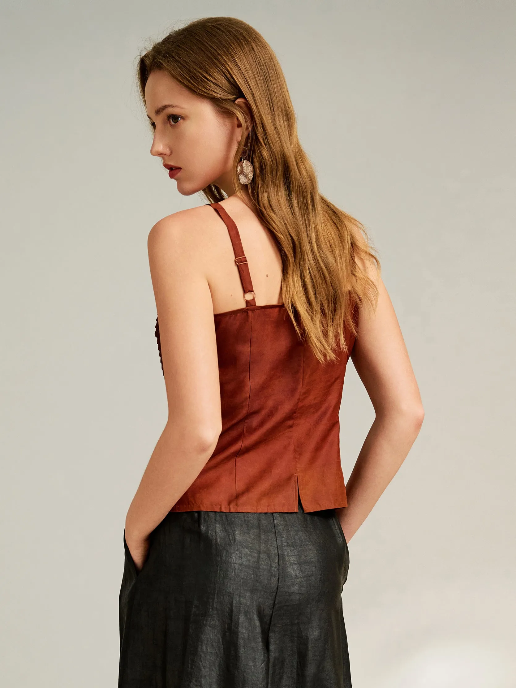 Silk pin-tuck vest