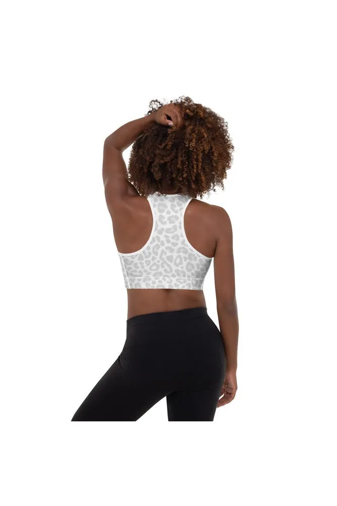 Silver & White Leopard Padded Sports Bra