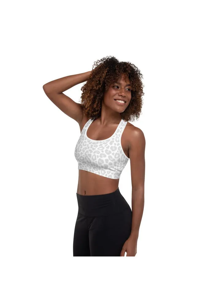 Silver & White Leopard Padded Sports Bra