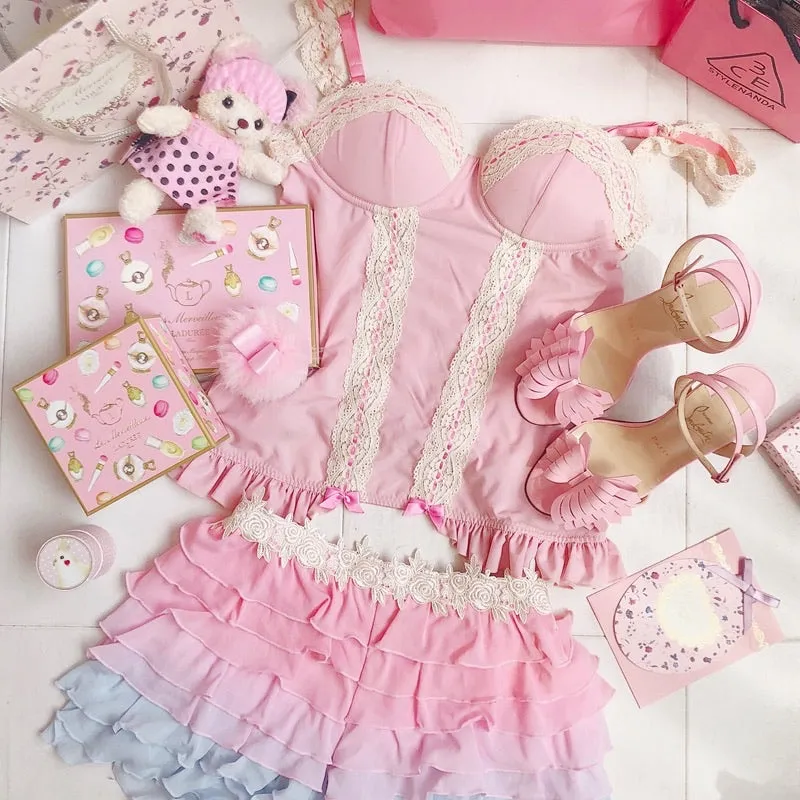 sweet pink candy outwear pink lace vest strap