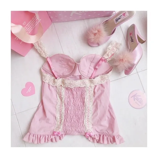 sweet pink candy outwear pink lace vest strap