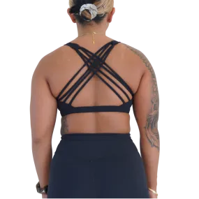 Thin Cross Back Sports Bra - Black