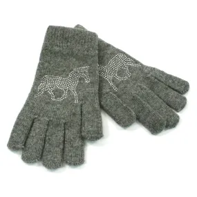 Warm Gloves with a Diamante Horse Pattern