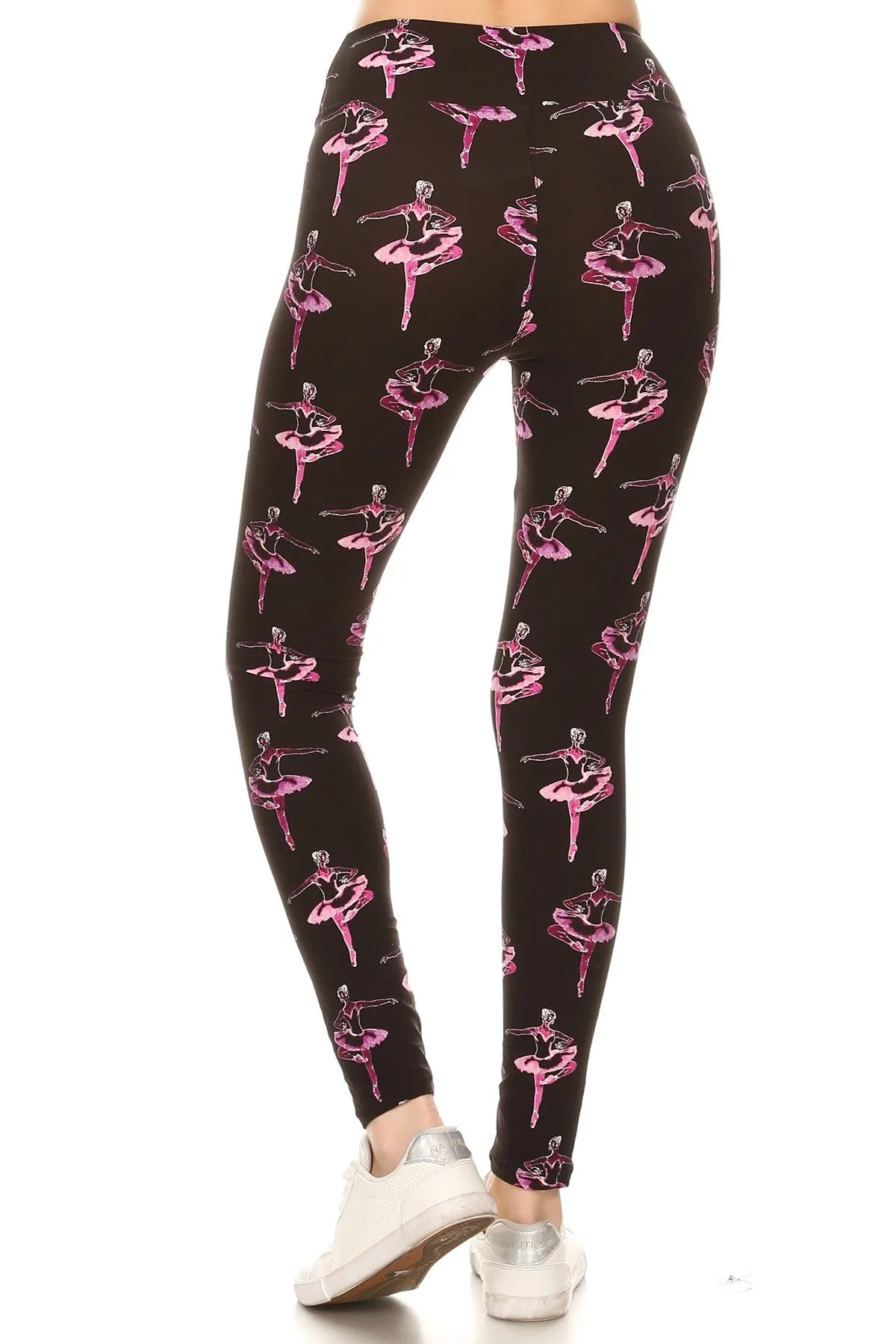 Women Plus High Waist Ballerina Dance Music Printed Yoga Pants Leggings