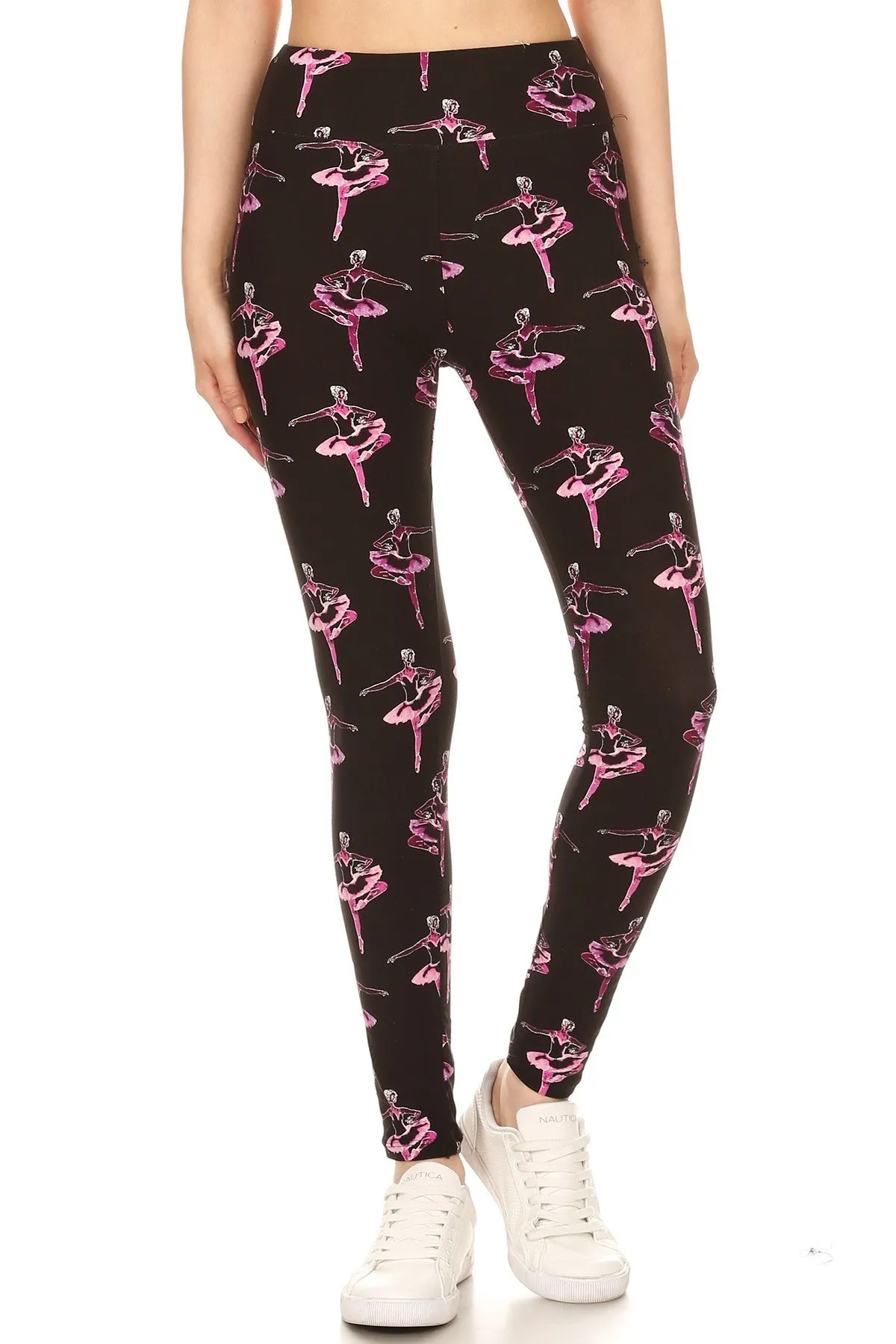 Women Plus High Waist Ballerina Dance Music Printed Yoga Pants Leggings