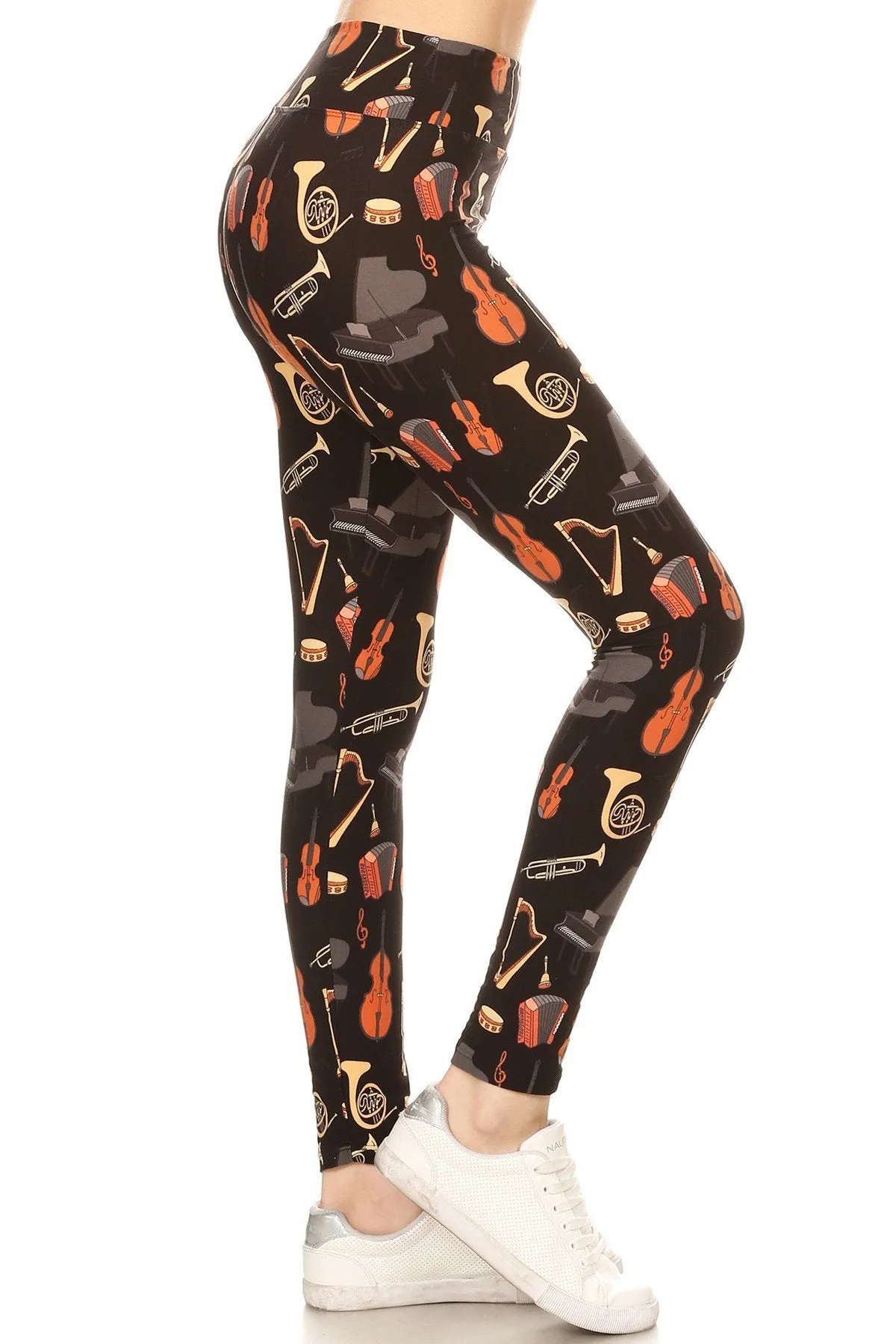 Women Regular High Waist Musical Instruments Printed Yoga Pants Leggings