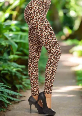 Womens Cheetah Leopard Leggings, Soft Yoga Pants, Sizes 0-18, No-Roll Waist, Brown/Black