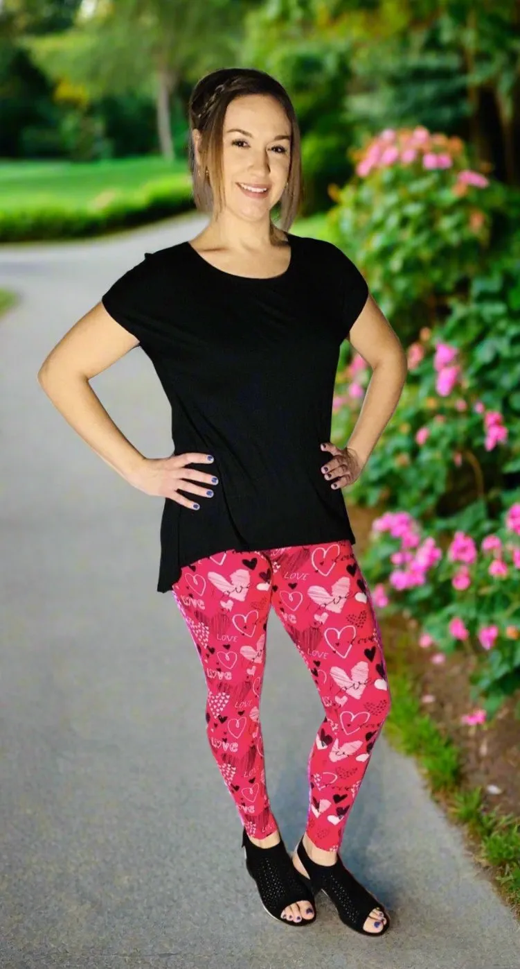 Womens Heart Leggings Soft Yoga Pants Pink/Black Sizes 0-20