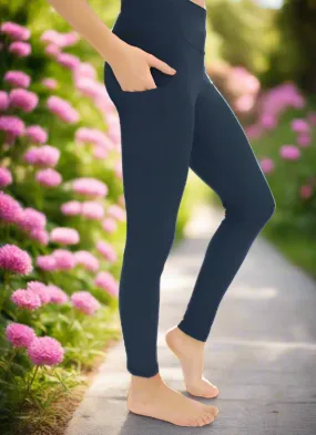 Womens Navy Blue Pocket Leggings, Soft Yoga Pants, Sizes 0-20, Yoga Waist, Exclusive Leggings