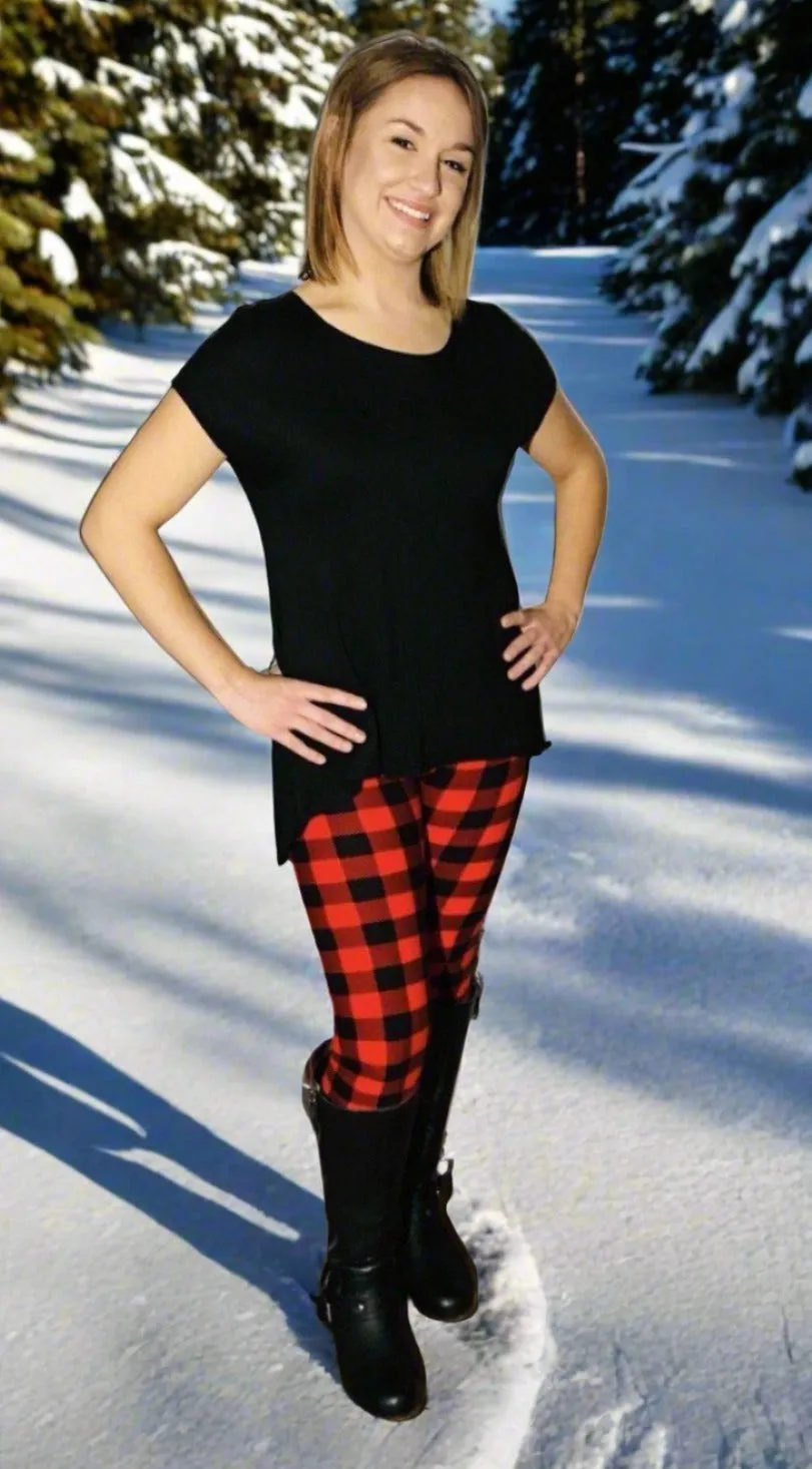 Womens Red Plaid Christmas Leggings, Holiday Leggings, Soft Yoga Pants, Sizes 0-20, Red/Black, Exclusive Leggings