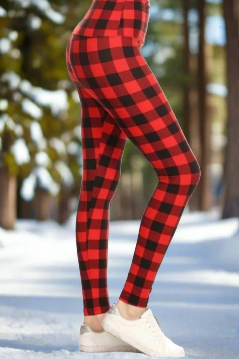 Womens Red Plaid Christmas Leggings, Holiday Leggings, Soft Yoga Pants, Sizes 0-20, Red/Black, Exclusive Leggings