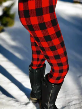 Womens Red Plaid Christmas Leggings, Holiday Leggings, Soft Yoga Pants, Sizes 0-20, Red/Black, Exclusive Leggings