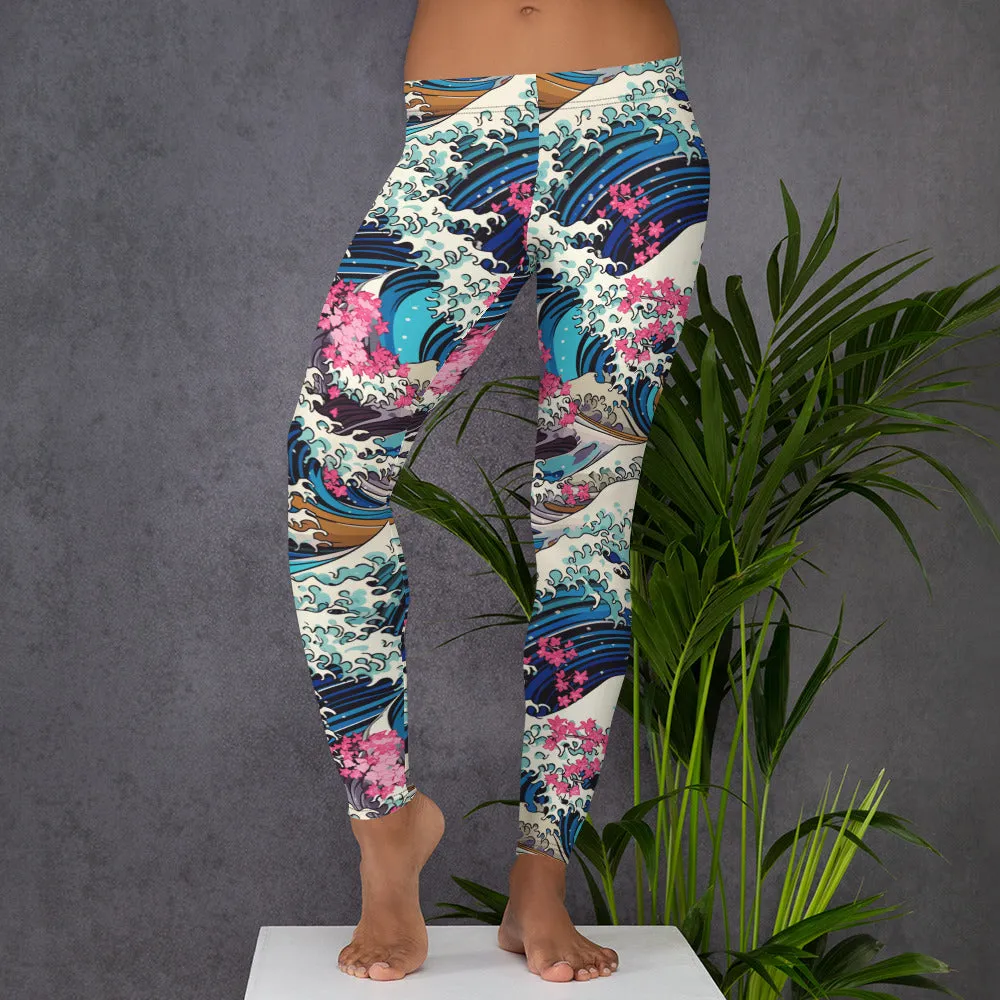 Women's Yoga Pants Workout Leggings - The Great Wave Off Kanagawa 001