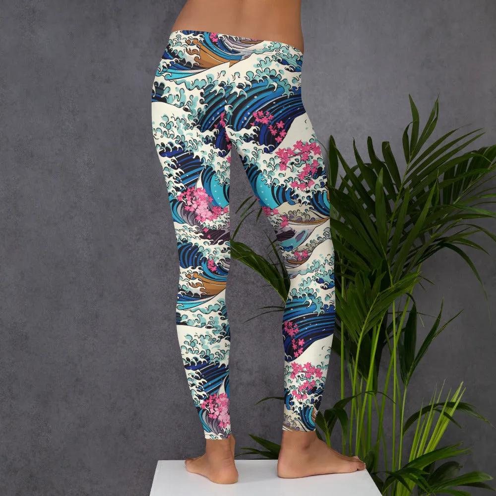 Women's Yoga Pants Workout Leggings - The Great Wave Off Kanagawa 001