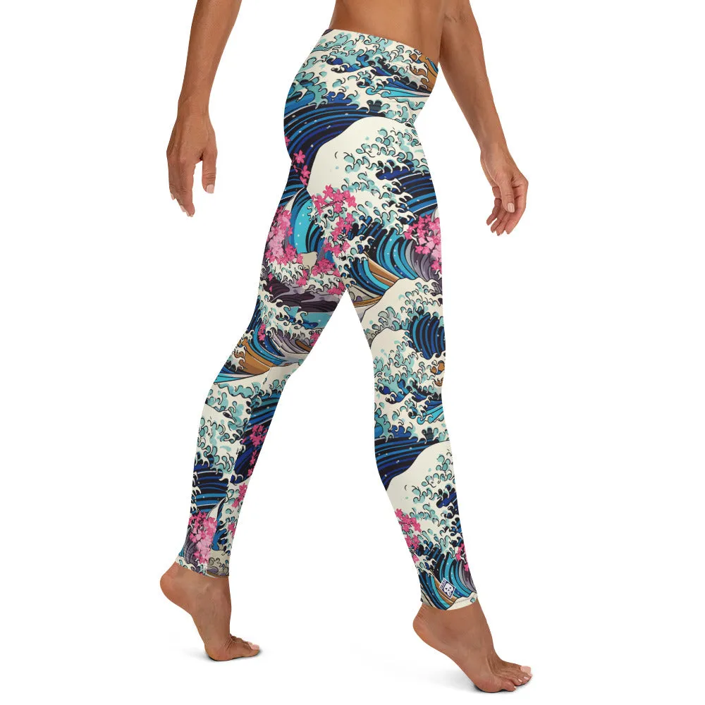 Women's Yoga Pants Workout Leggings - The Great Wave Off Kanagawa 001