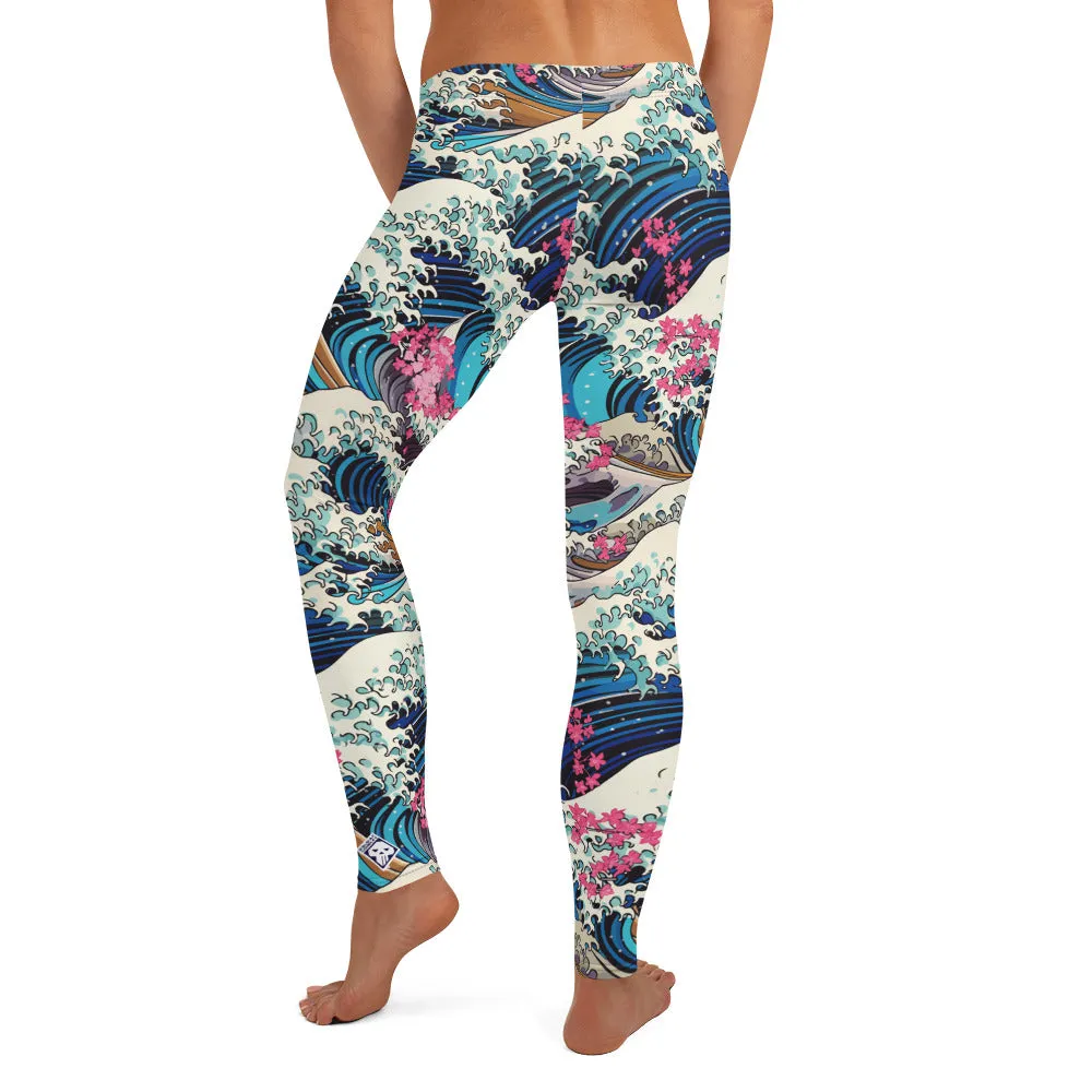 Women's Yoga Pants Workout Leggings - The Great Wave Off Kanagawa 001